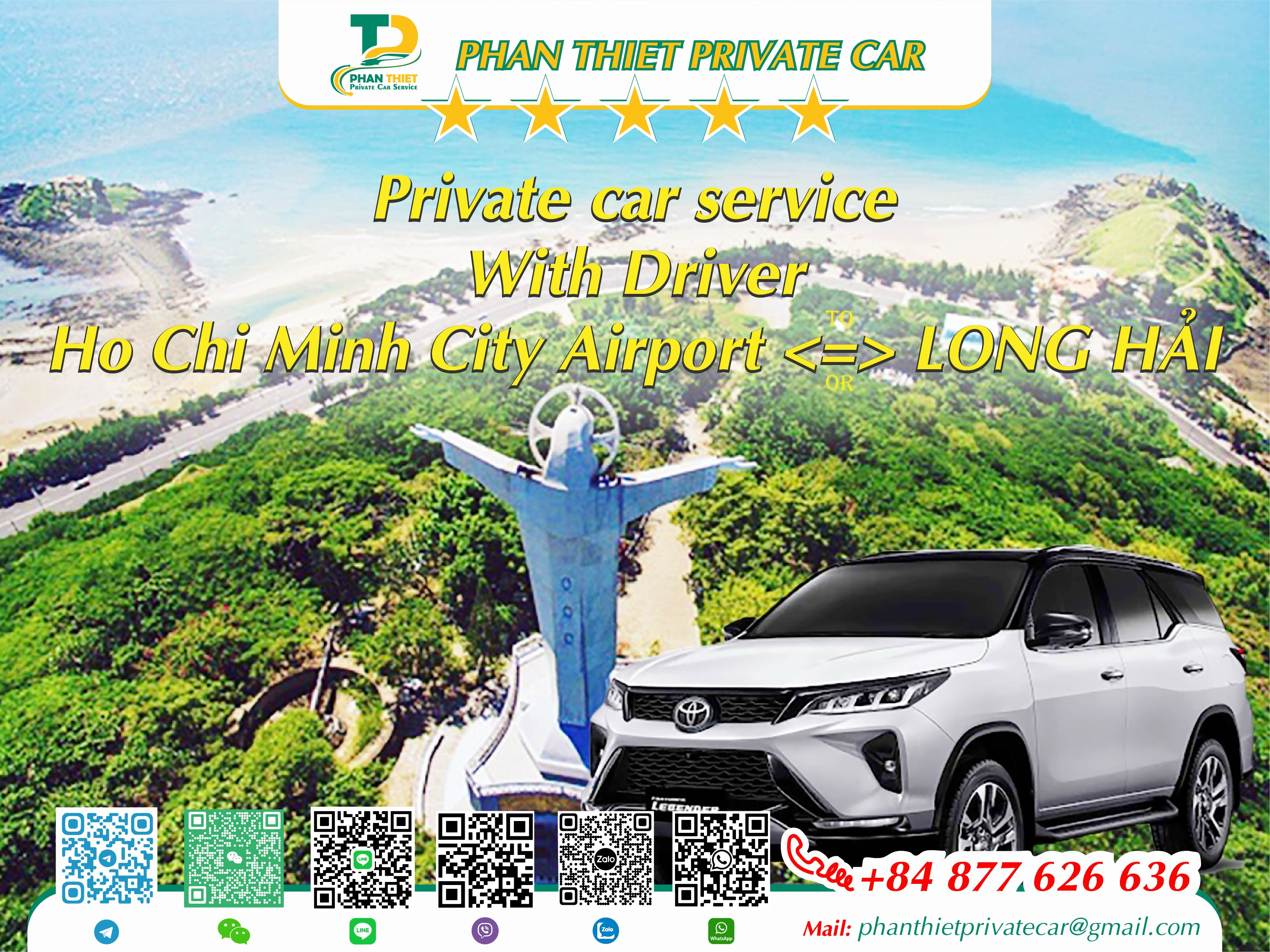 Car rental Ho Chi Minh City <=> Long Hai (private car with driver)